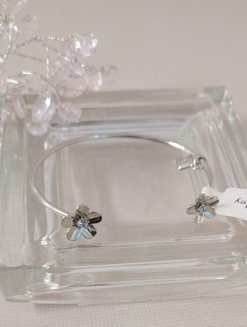 Vera Silver Floral Cuff Open Bangle Bracelet - NWT